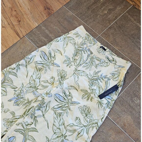 Tahari Wide Leg Yellow Floral Women's Linen Pull On Pants Size M - Picture 4 of 7